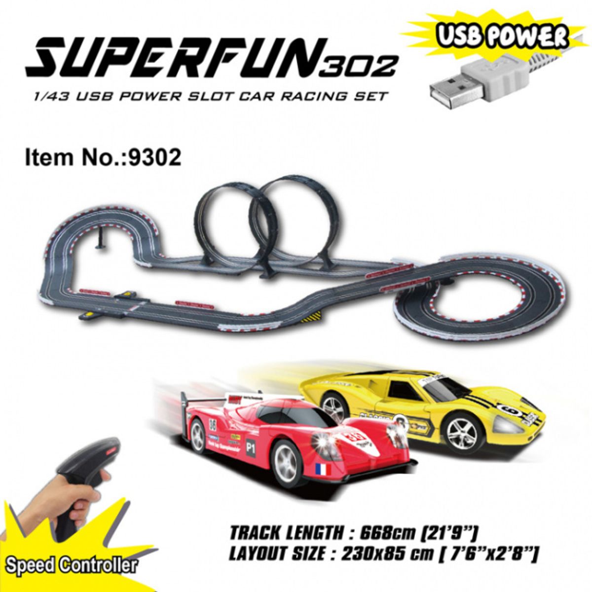 Slotracing Track Superfun-302 1/43 USB-Power 668cm*